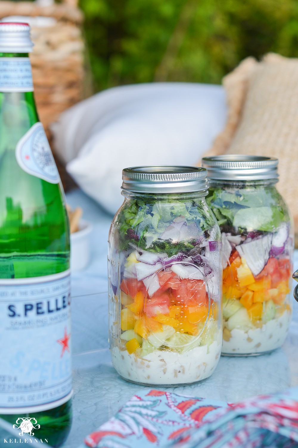 Picnic and Tailgate Ideas and Setup- salads in jars picnic food