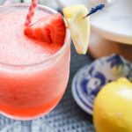 Fourth of July Decor and Strawberry Lemon-Limeade Rum Slush Drink Recipe- easy adult frozen drink