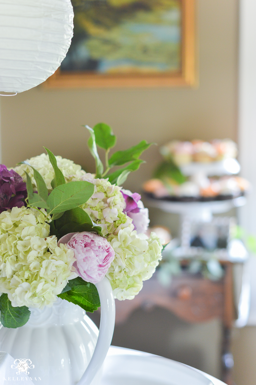Southern Garden Party Bridal Shower Ideas-floral arrangement on food table
