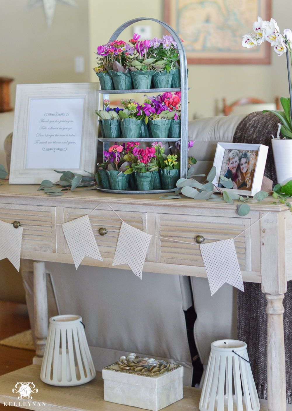 Southern Garden Party Bridal Shower Ideas- guest favor table with flowers as goodies