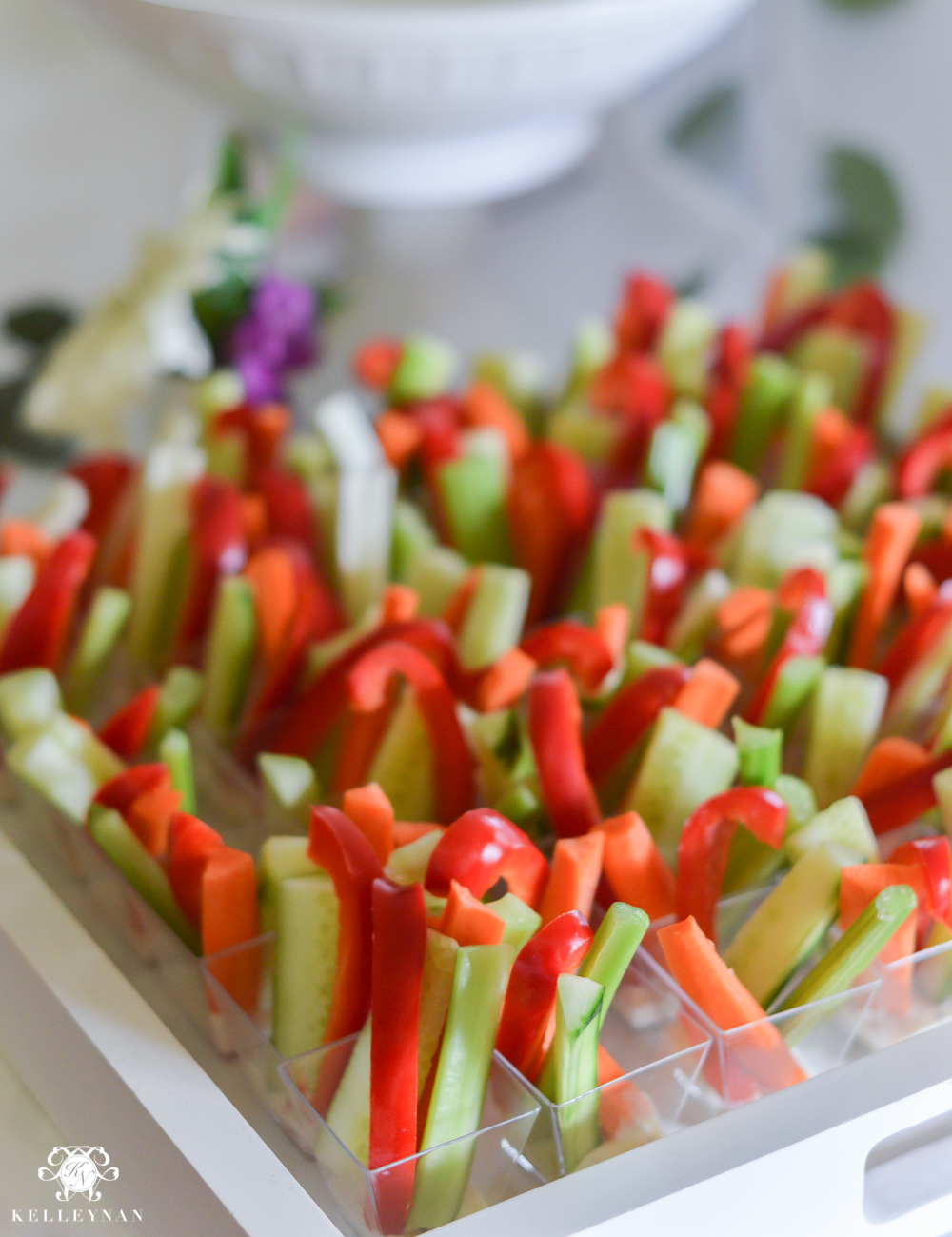 Southern Garden Party Bridal Shower Ideas- vegetable cups on display