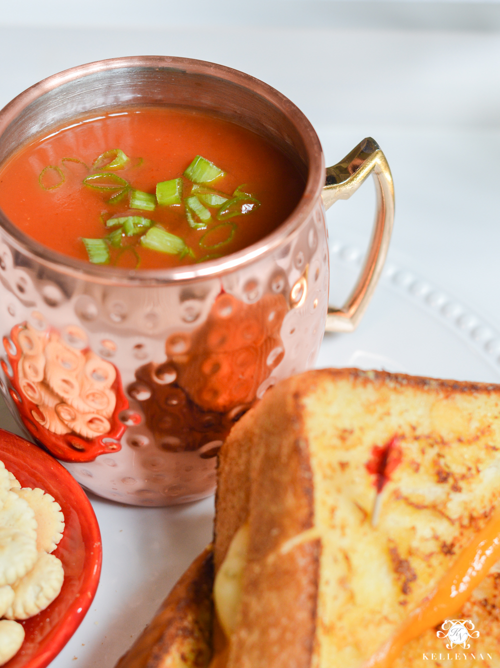 Dining by the Numbers- Flying Solo- Dinner Ideas for Singles- tomato soup in moscow mule copper mug