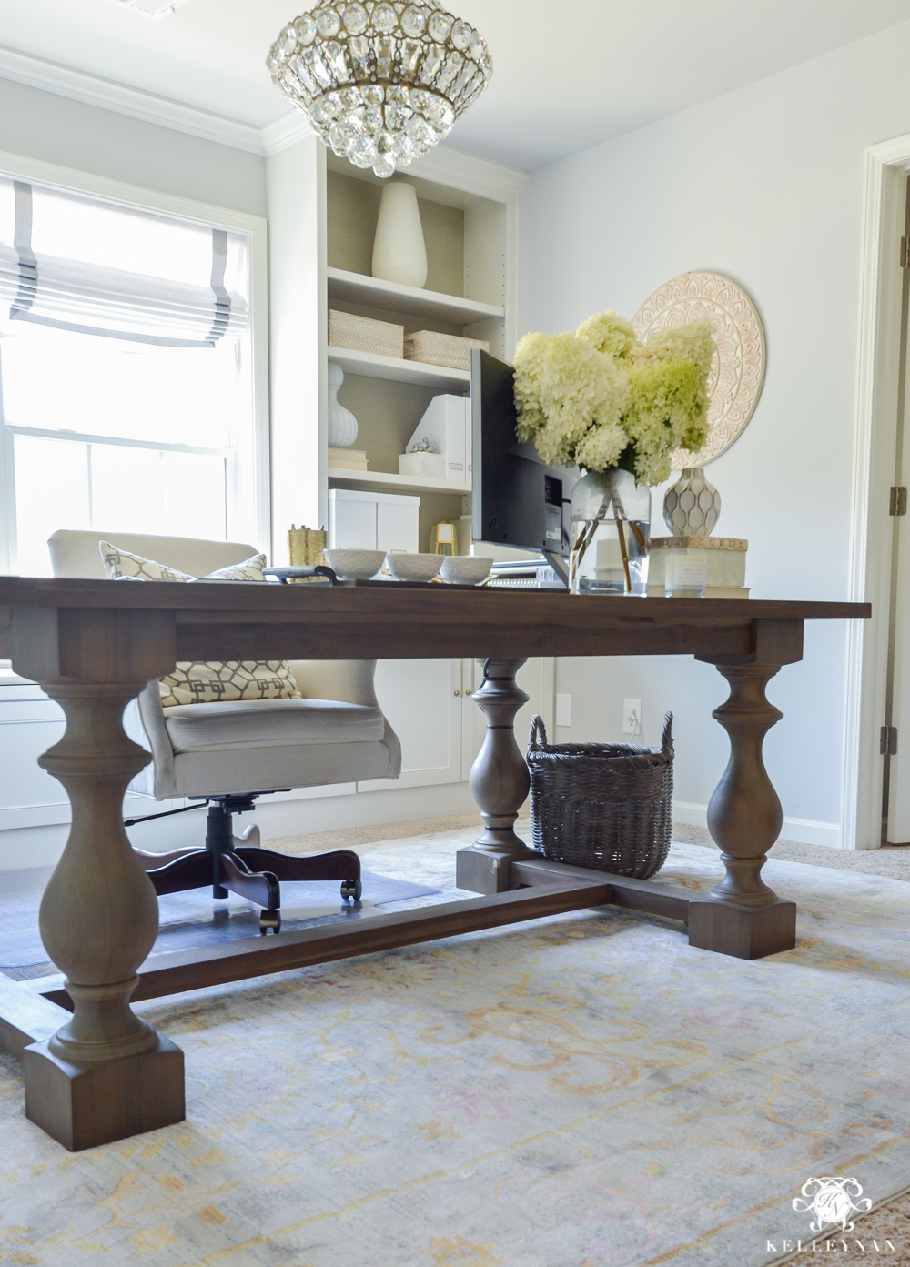 How to Hide Computer Cords with a Desk in the Center of the Room- hidden office cords