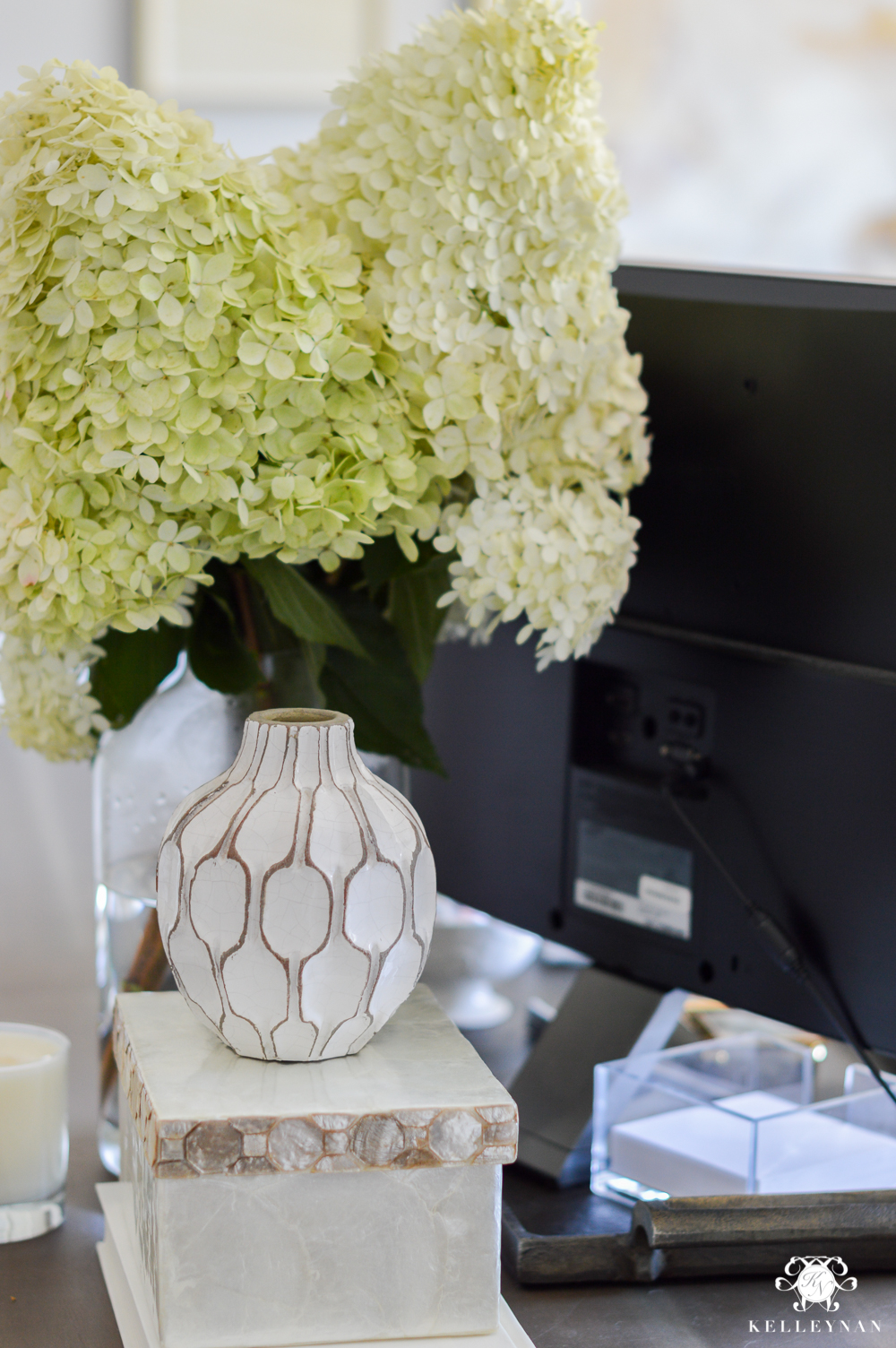 How to Hide Computer Cords with a Desk in the Center of the Room-office flowers