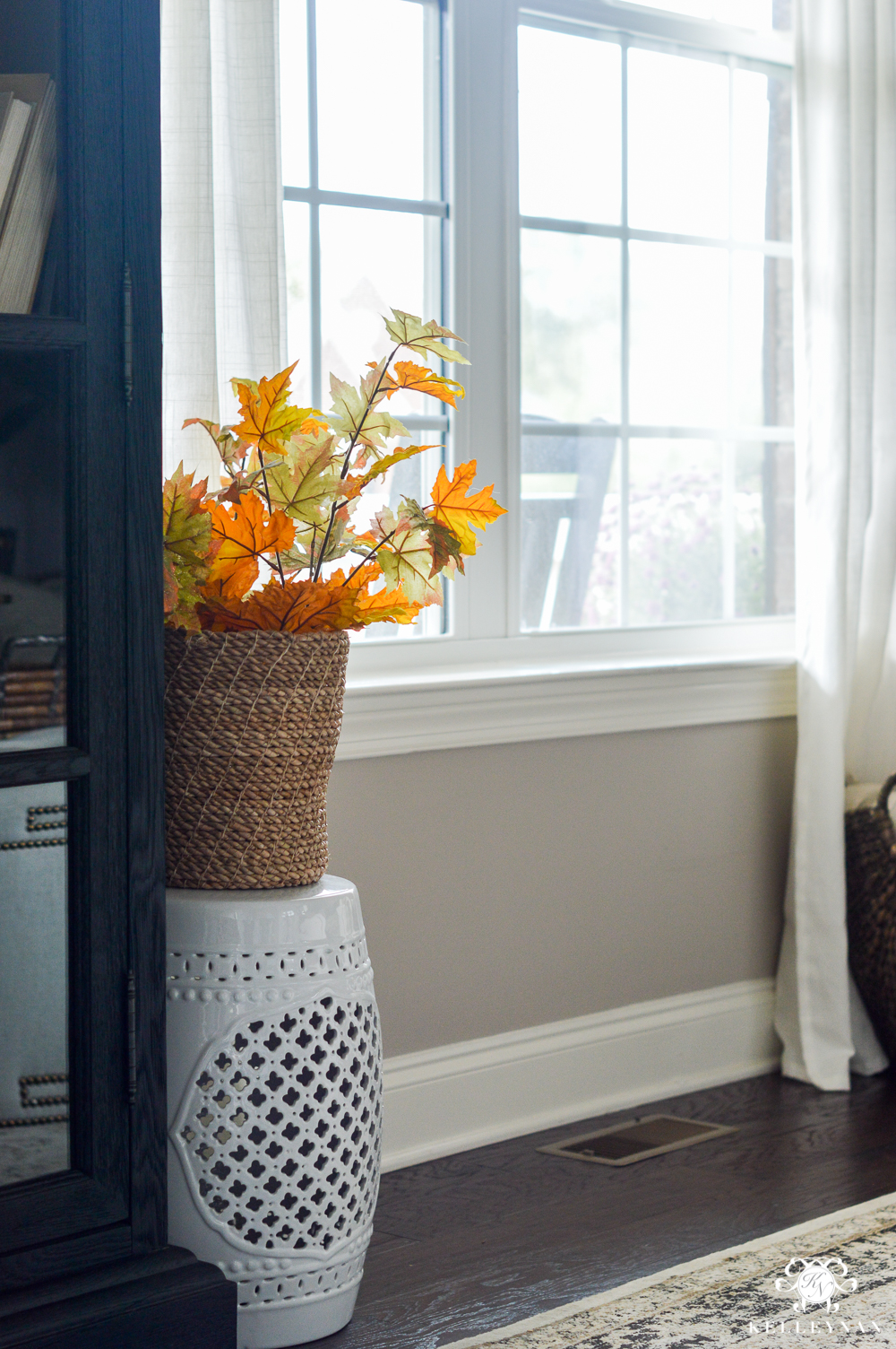 2017 Fall Home Tour with Yellow and Orange Leaves- basket of leaves