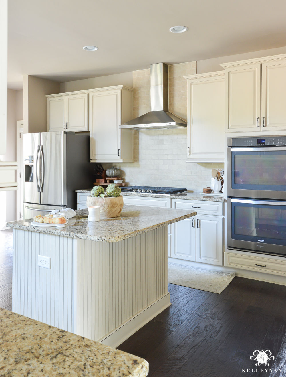 2017 Fall Home Tour with Yellow and Orange Leaves- neutral kitchen cream cabinets