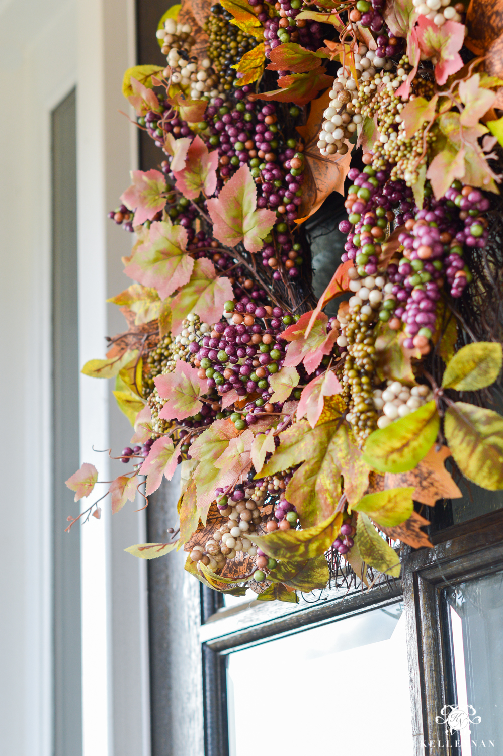 2017 Fall Home Tour with Yellow and Orange Leaves-purple fall wreath