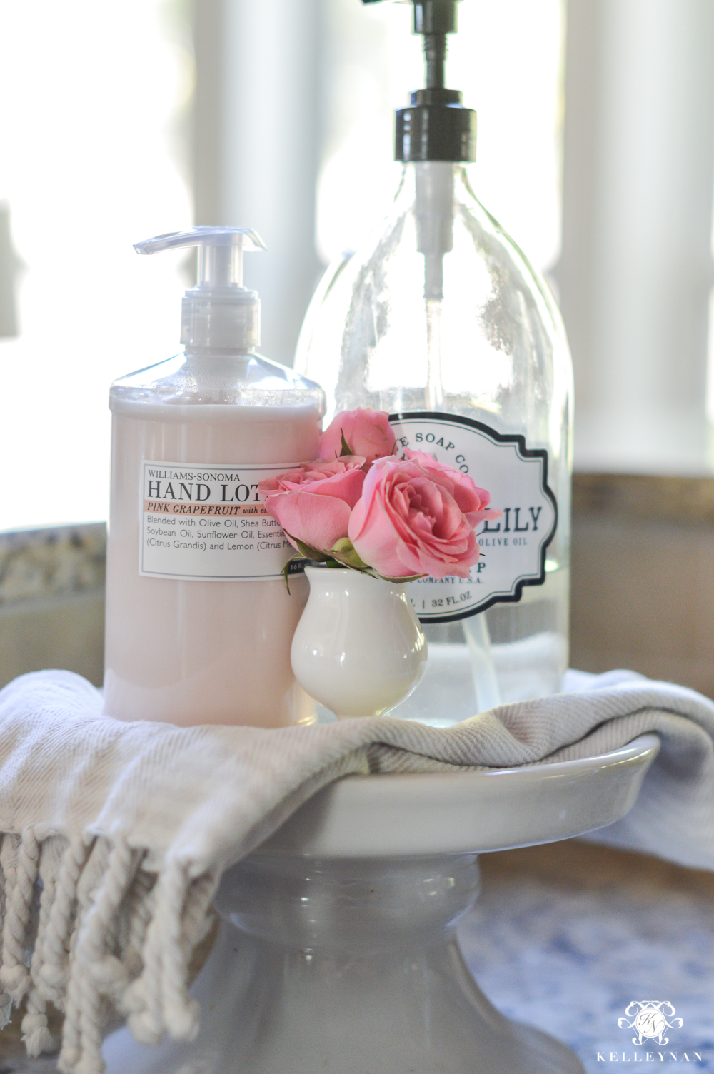 Rose buds on a soap stand in the kitchen