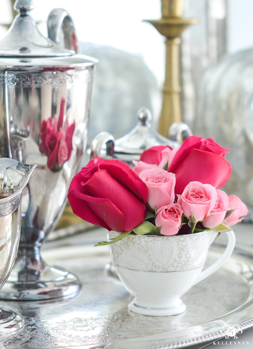 Roses in a teacup on a tea service