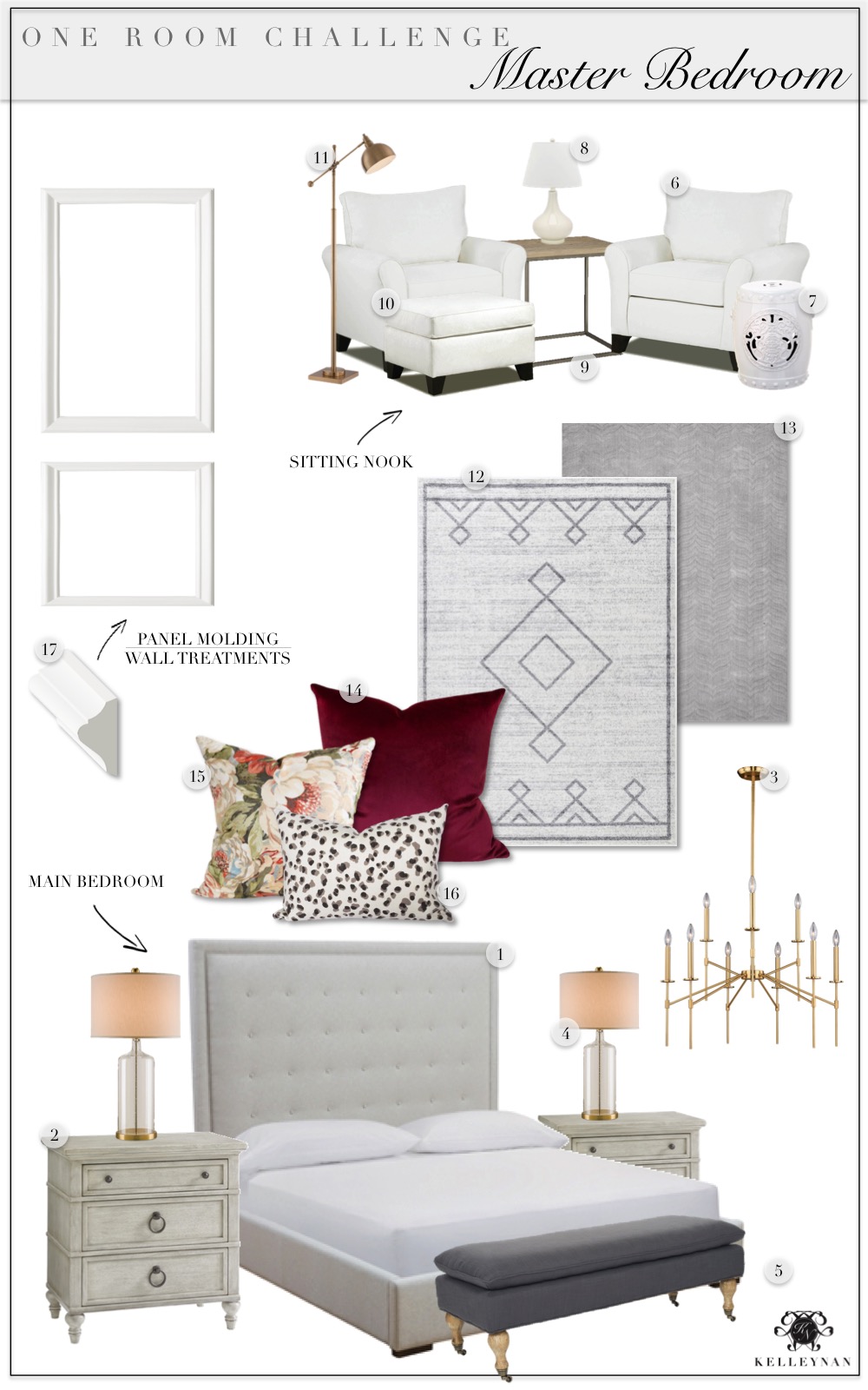 Neutral Master Bedroom Makeover Ideas with Wine Red Velvet Pillow