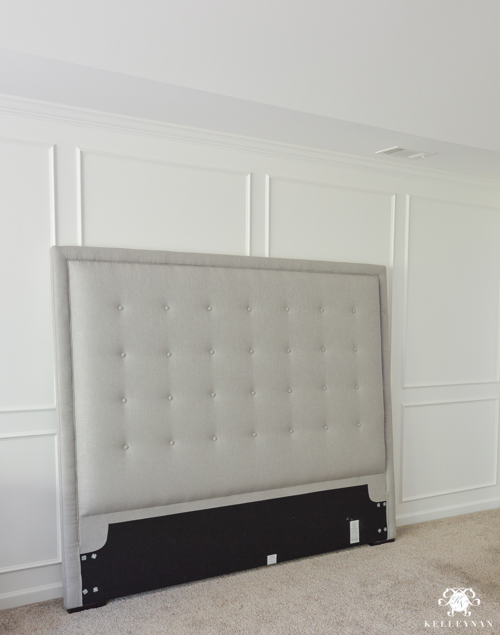 Modern Gray Bed in White Master Bedroom