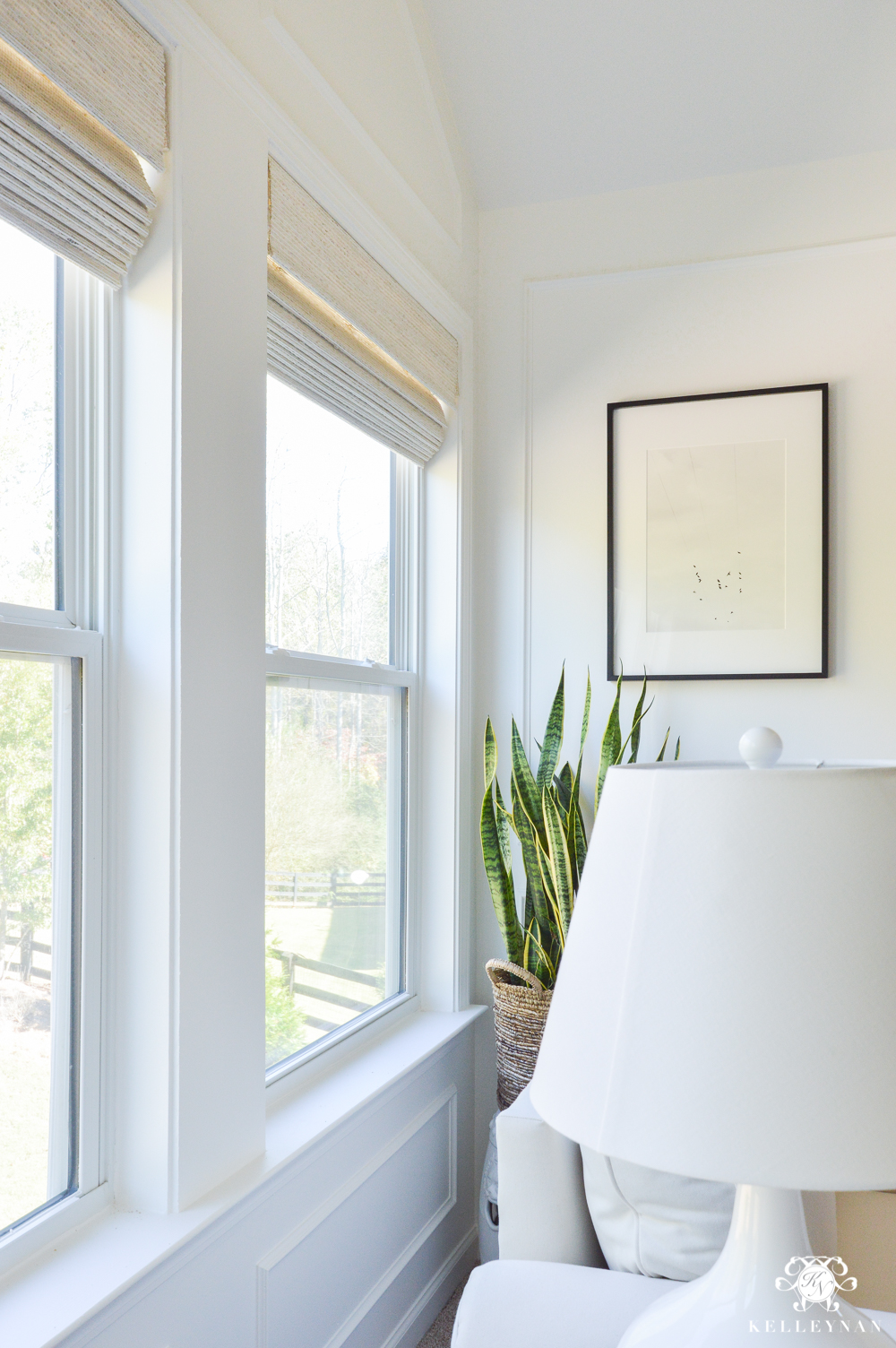 Inside mount woven shades in the bedroom