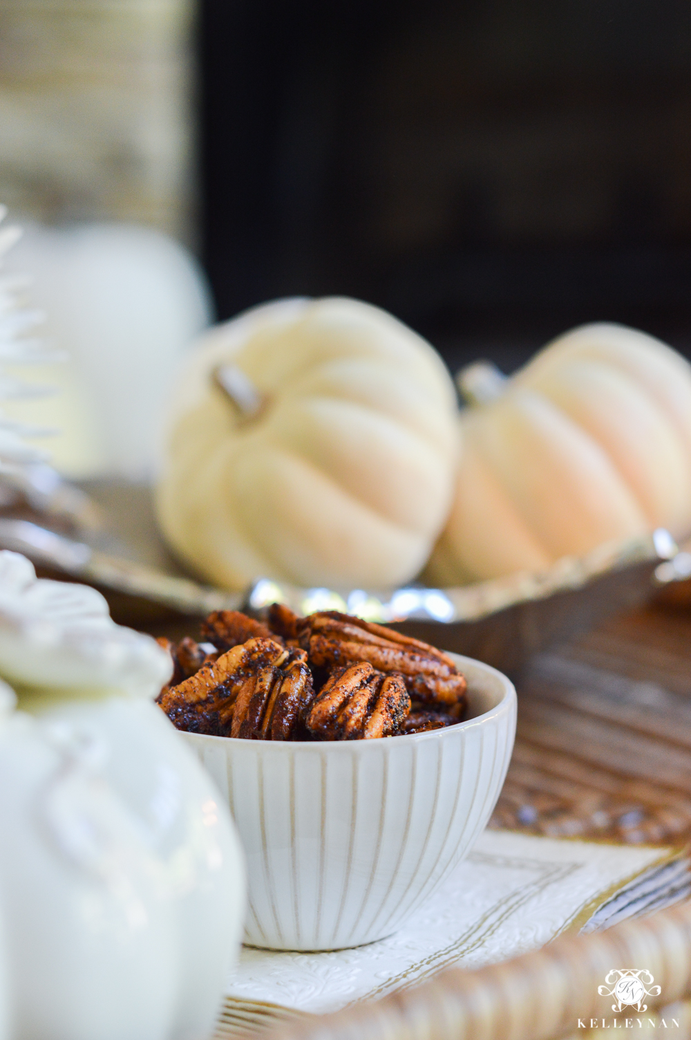 Place small bowls of nuts and appetizers around before a dinner party