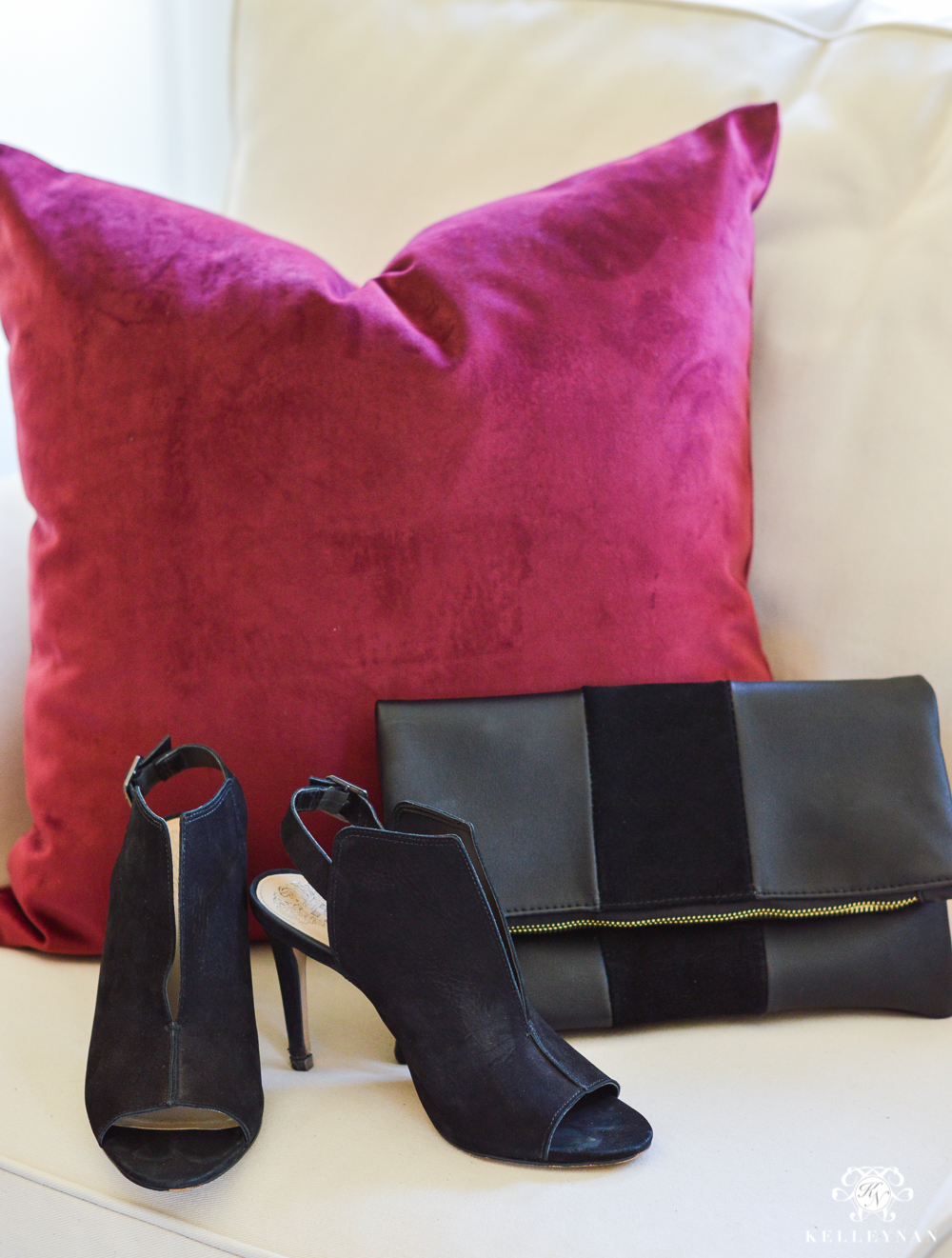 Favorite shoes and clutch and pillow for the holidays