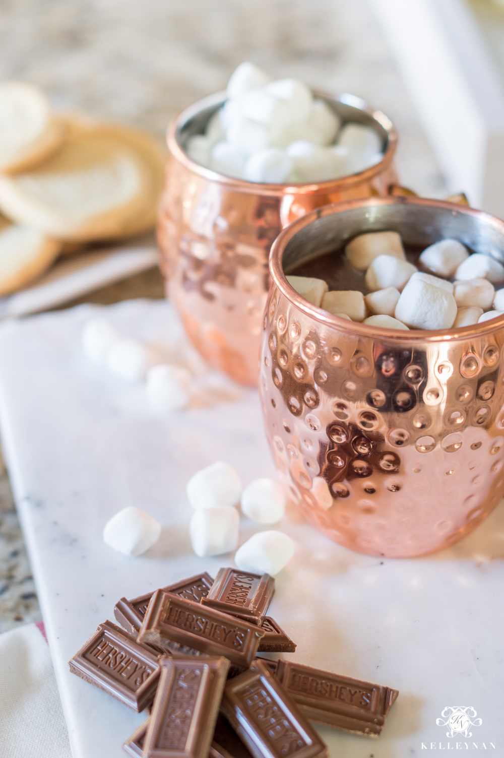 Hot chocolate setup on kitchen island