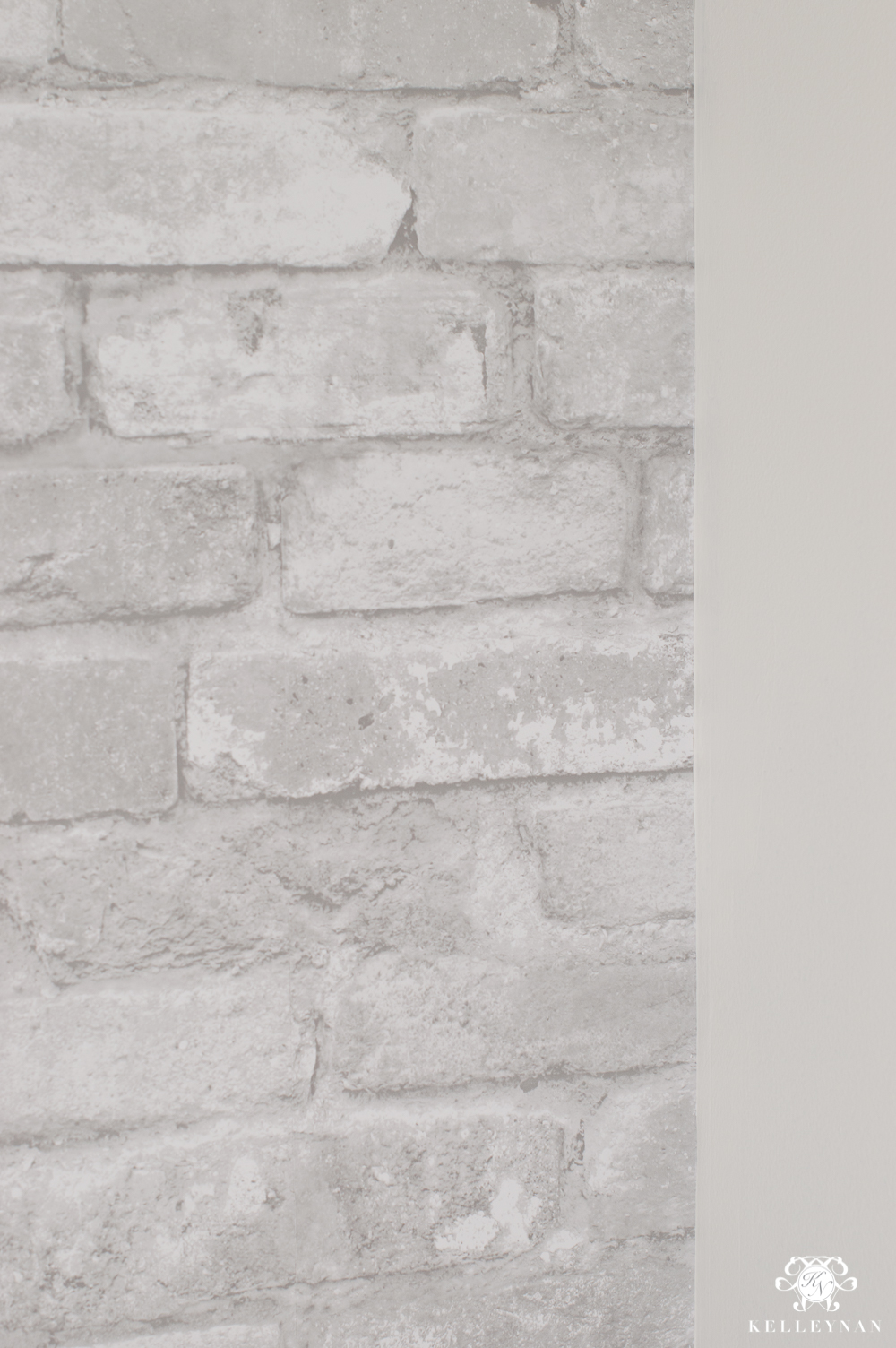 Temporary peel and stick white washed brick wallpaper in the bathroom