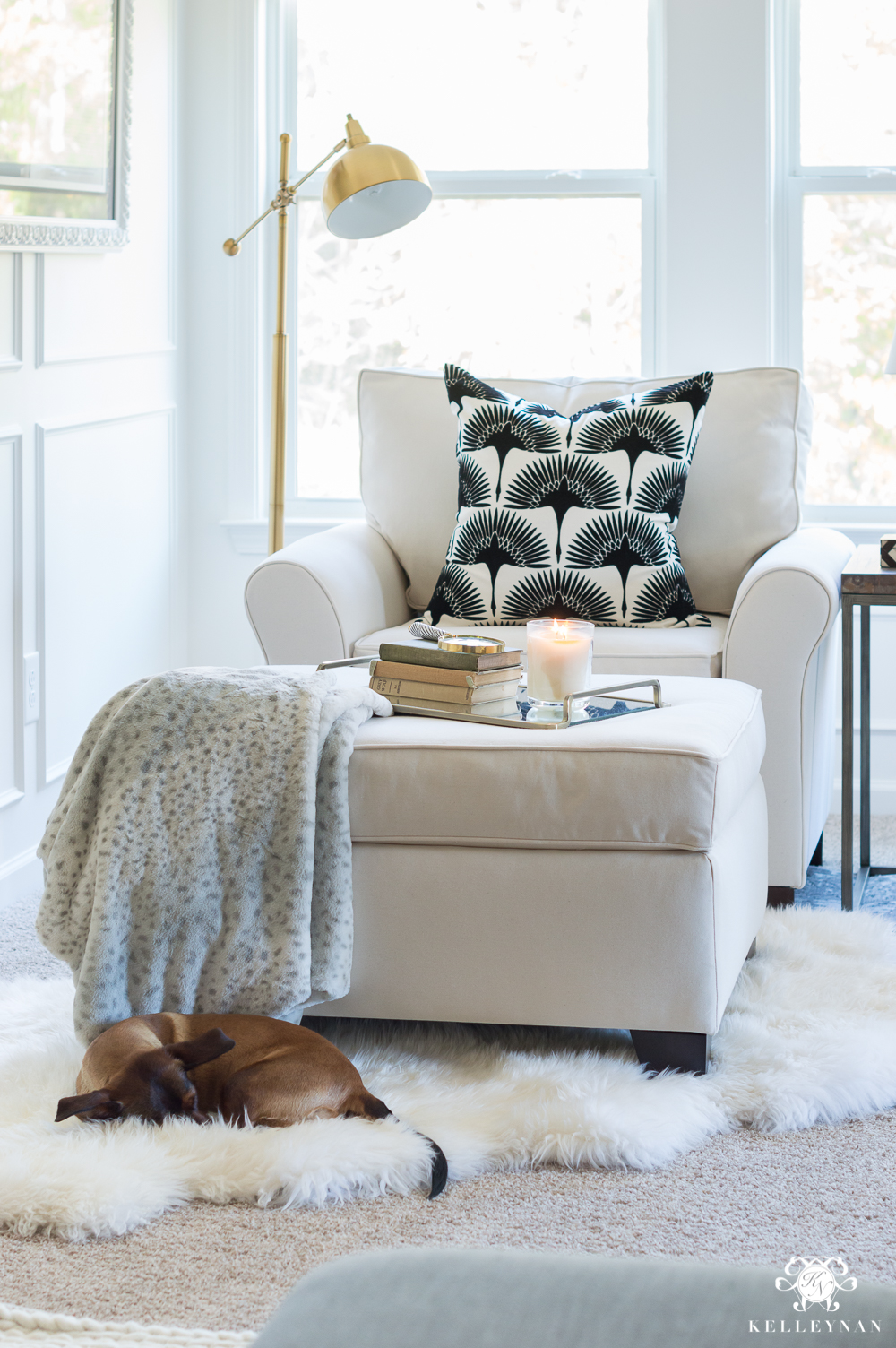 Oversized chair in bedroom sitting nook