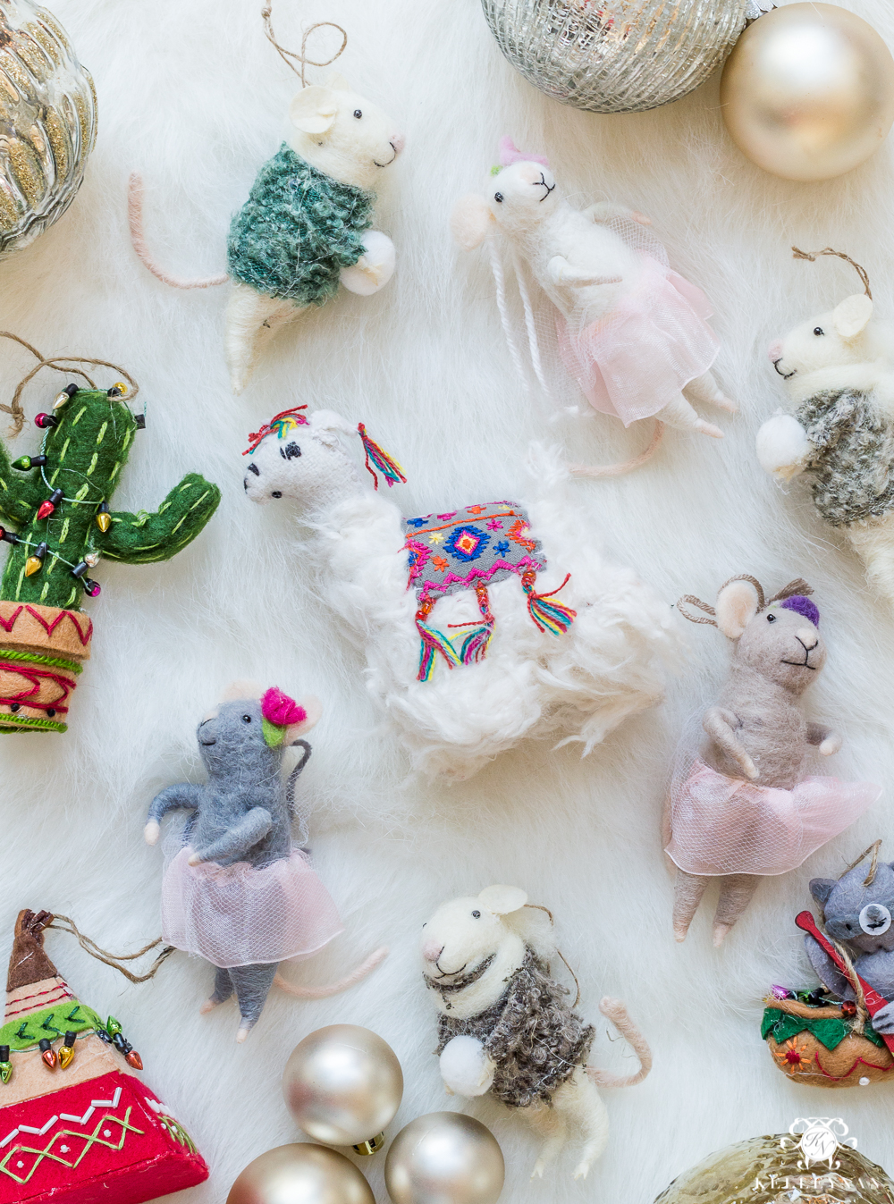 Unique felt animal and mice ornaments 