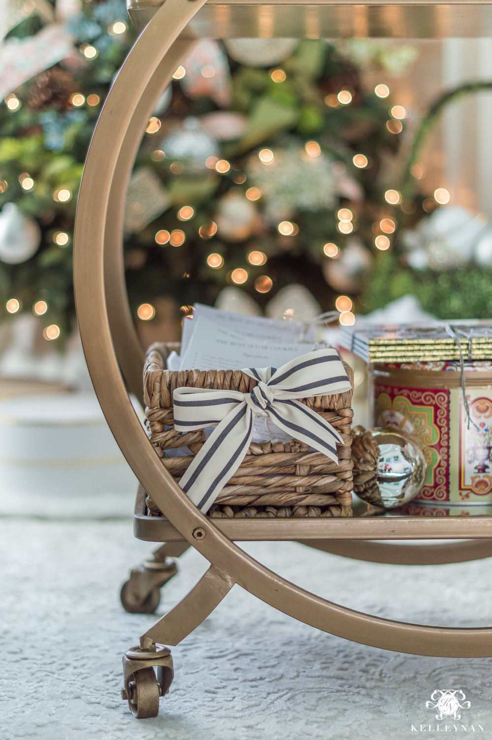 Bar cart with holiday gifts