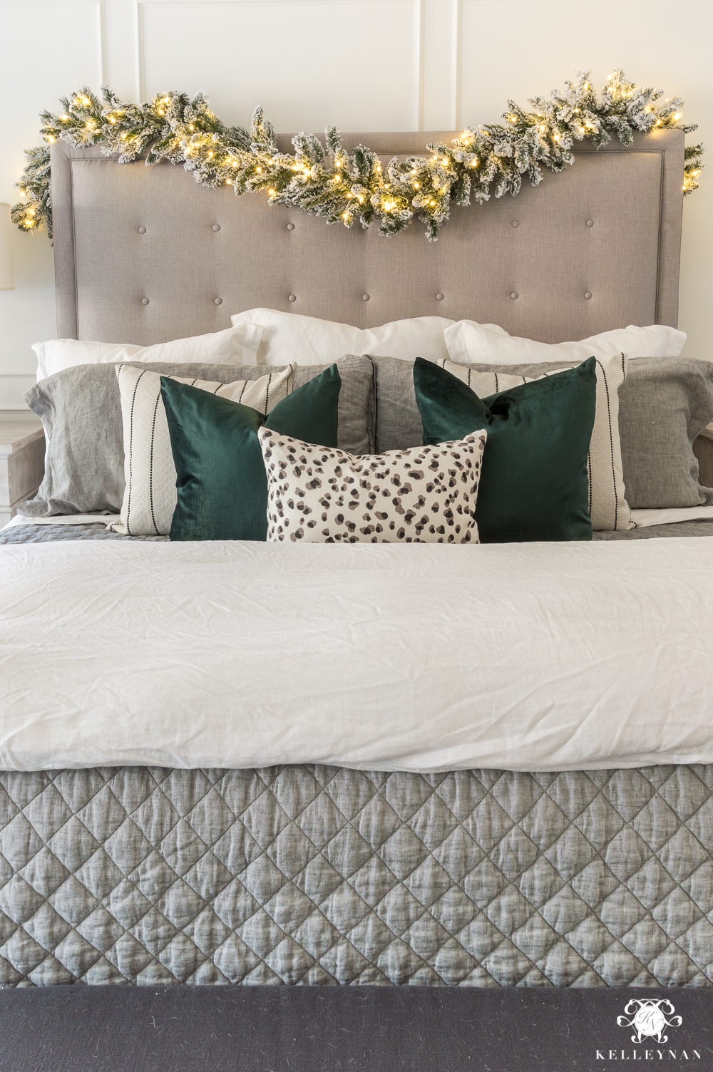 Snow leopard and green Christmas color scheme for Christmas bedding