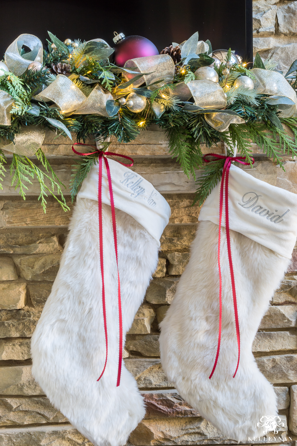 Stockings with ribbons and greenery accents