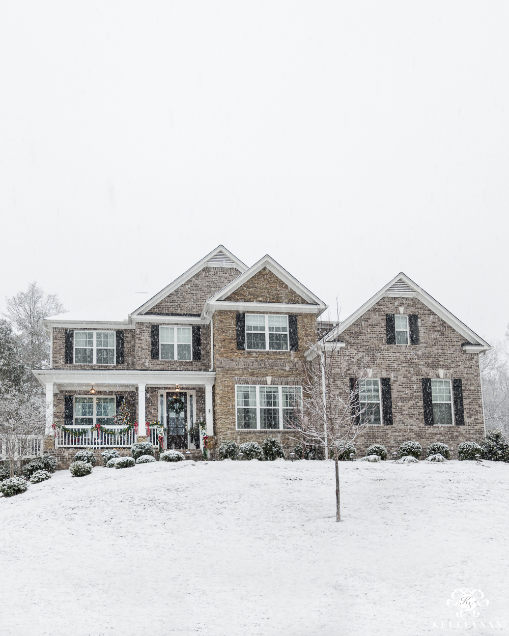 traditional style craftsman home in georgia, decorated for christmas