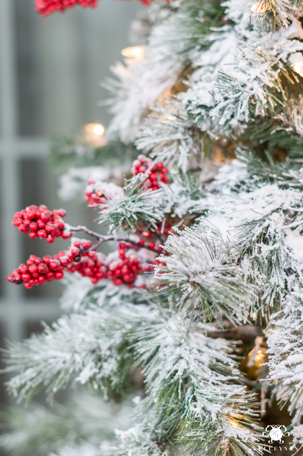 Flocked Christmas Tree with Red Berries