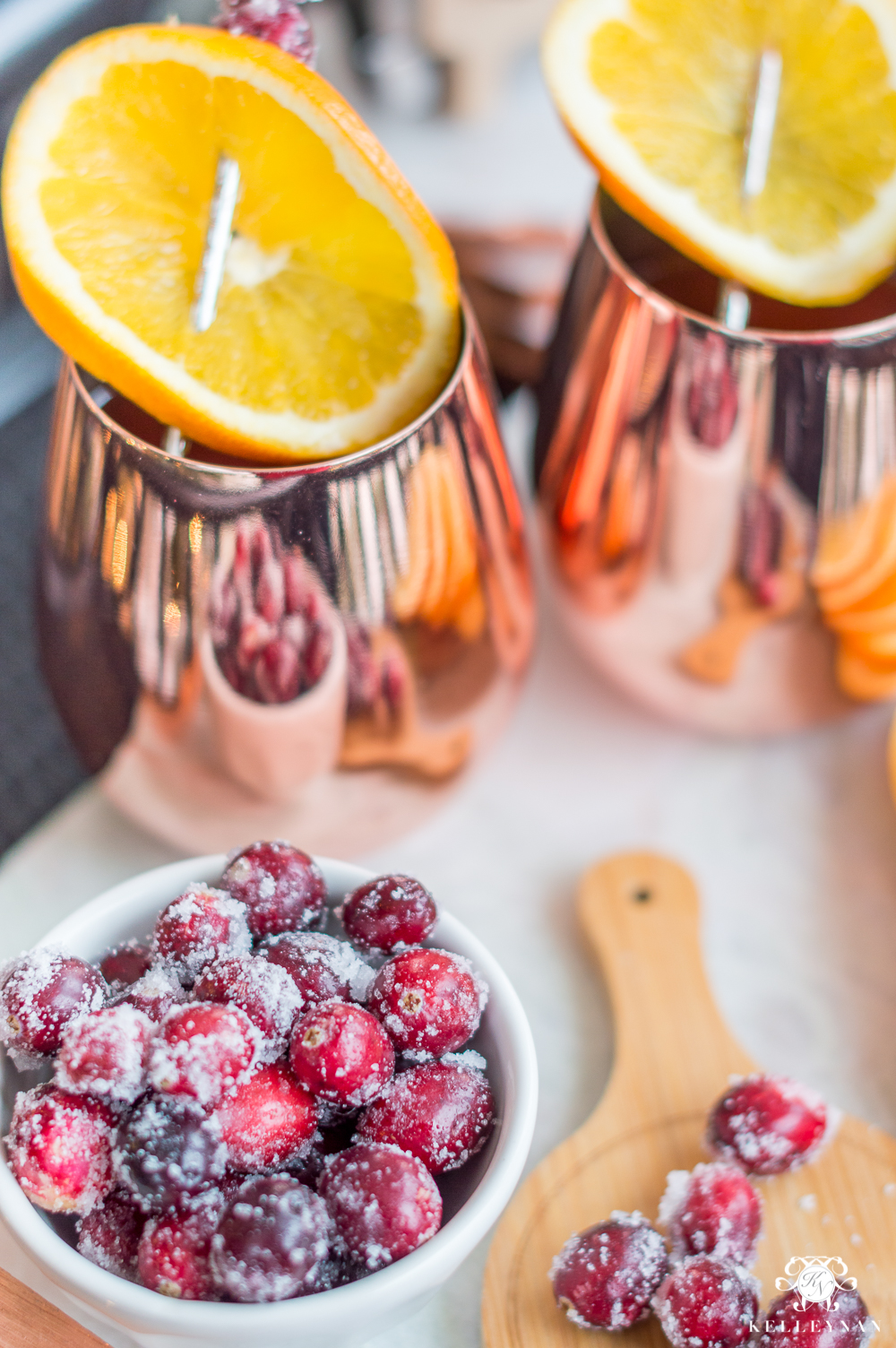 Copper wine glasses with Christmas Cocktails