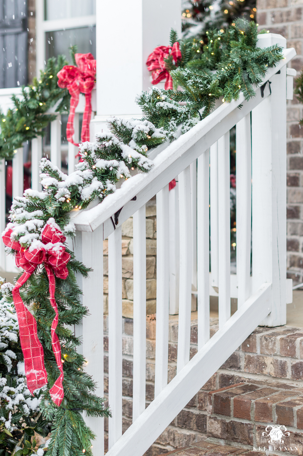 Christmas Front Porch Garland with Classic Red Bows