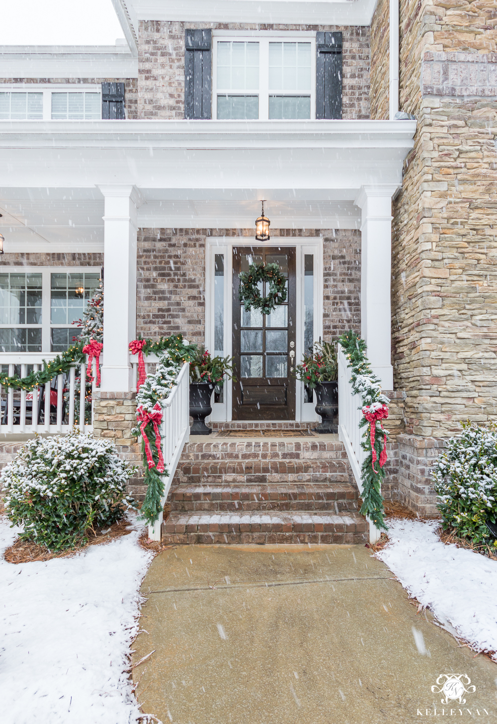 Front Steps on Traditional Christmas Home