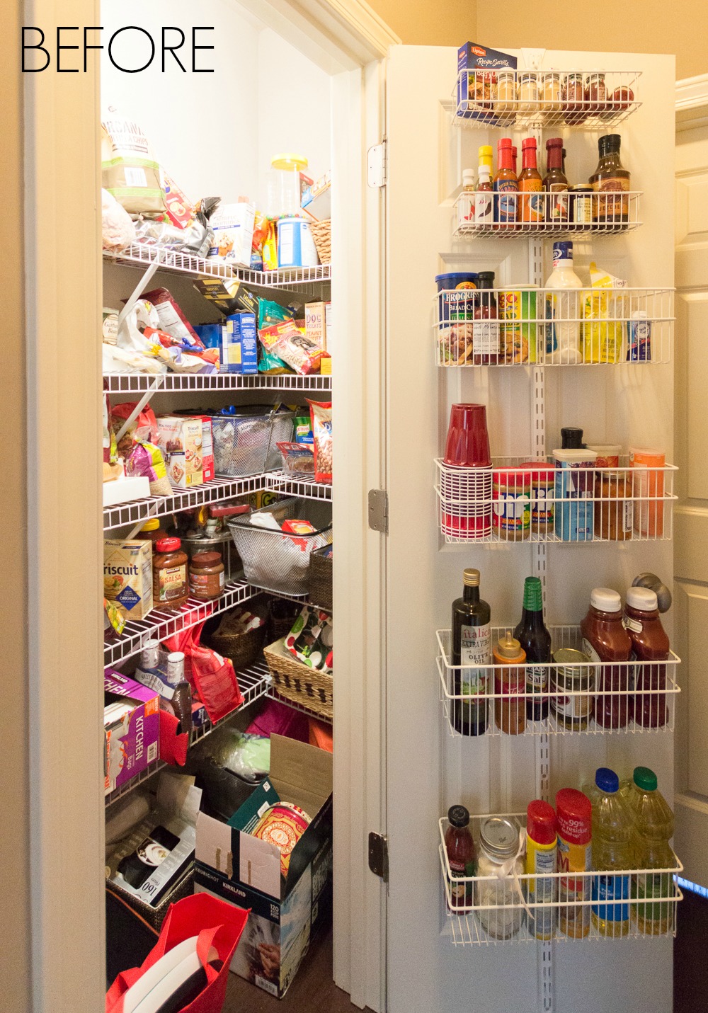 Cluttered Organized pantry before