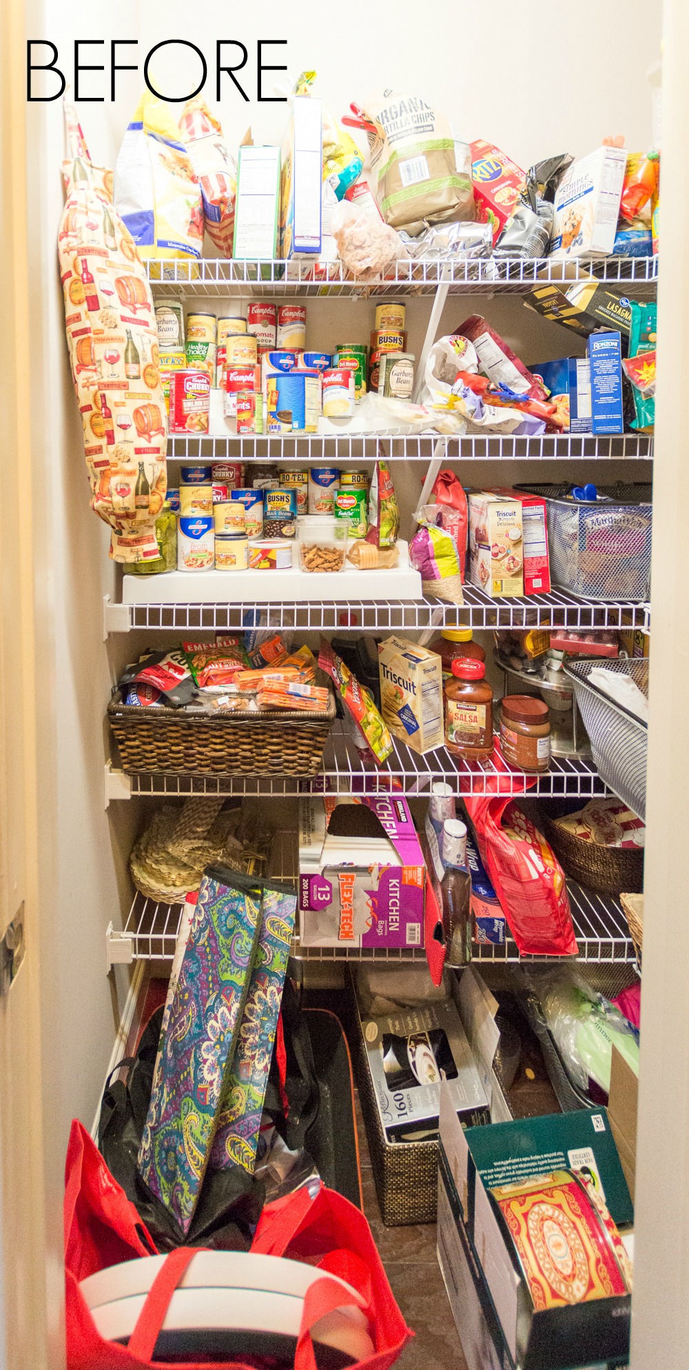 Overflowing before of an organized pantry