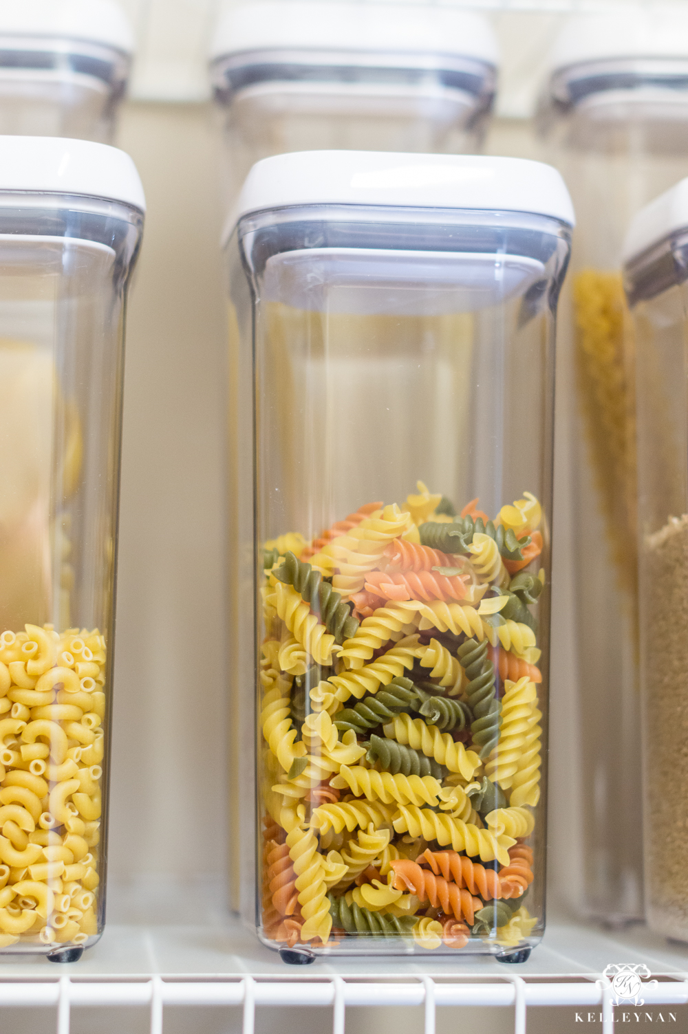 Pop Canisters for pasta in organized pantry