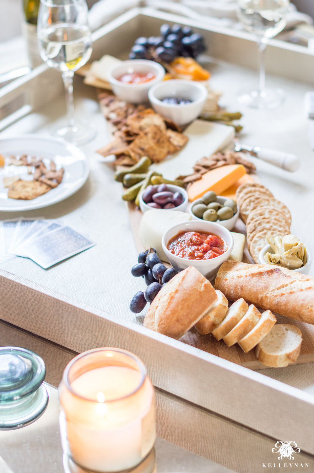 Cheese and wine with card game for date night at home