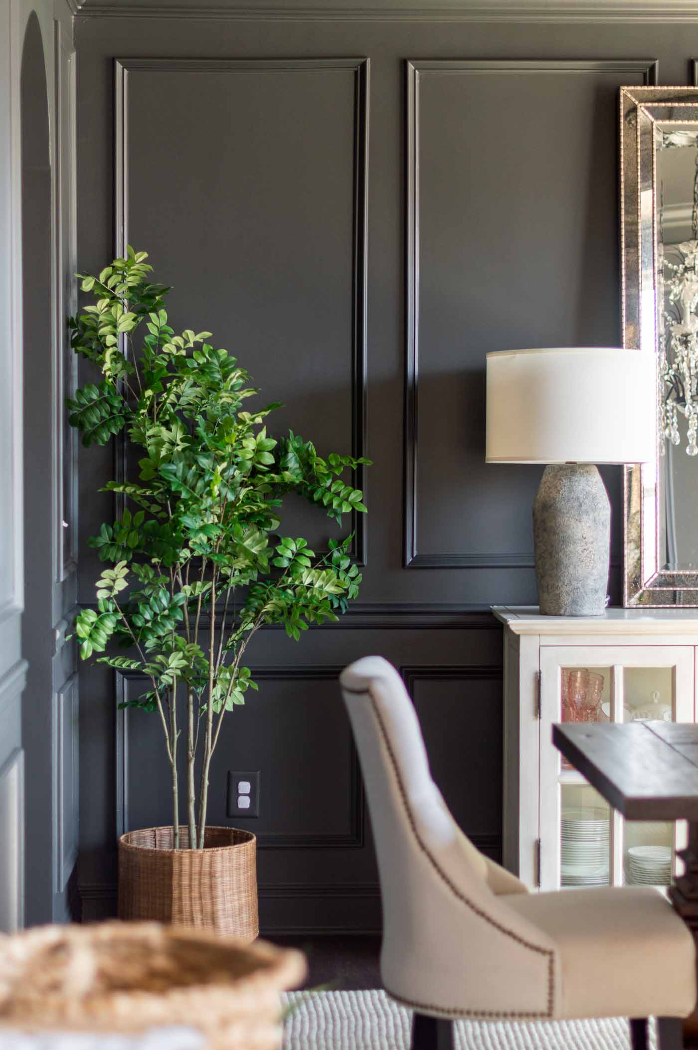 Black Charcoal Dining Room Painted in Sherwin Williams Iron Ore