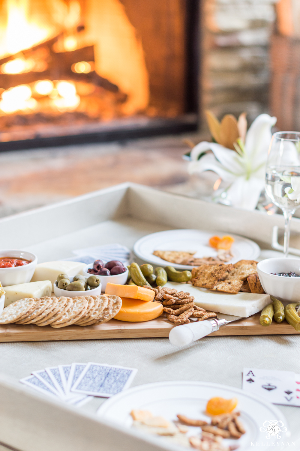 appetizer board with elaborate cheese spread