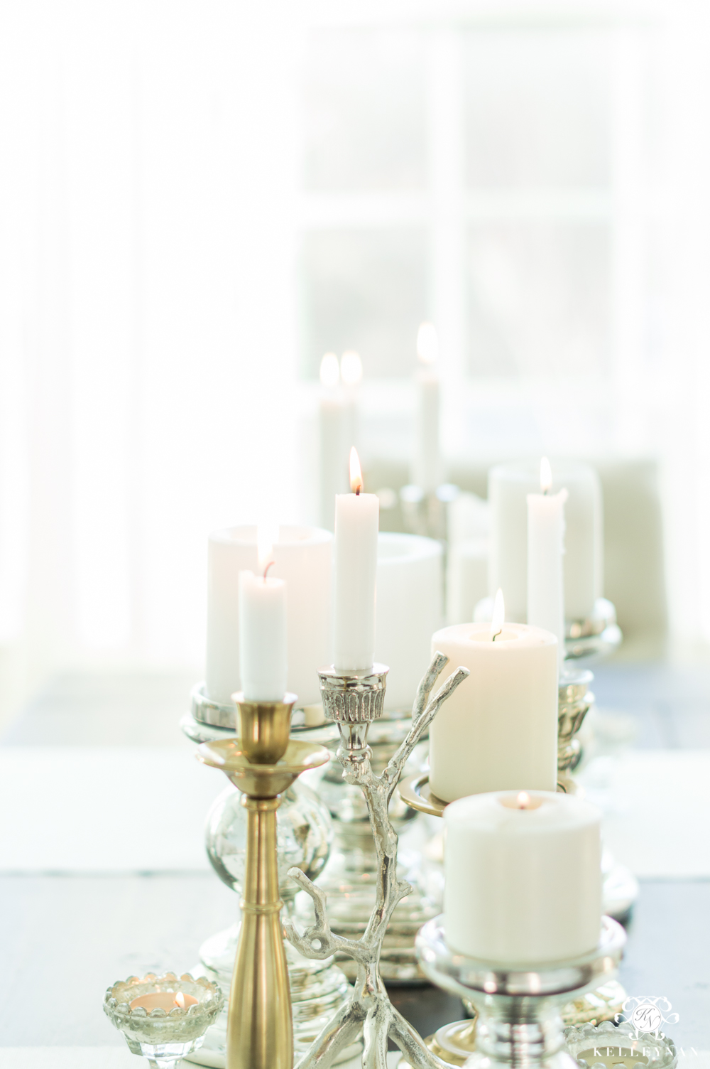 Candle centerpiece on dining room table