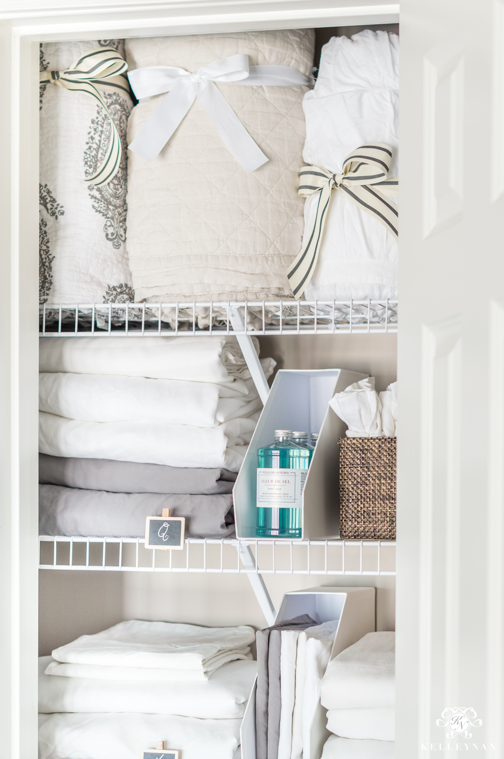 Sheet organization in a tiny linen closet