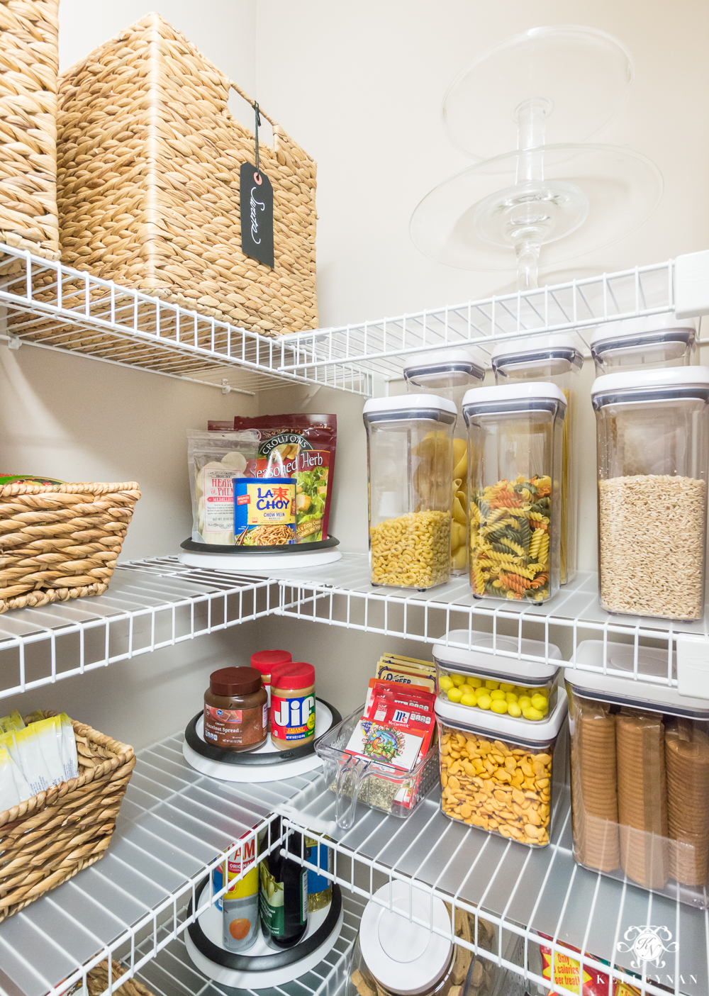 Pantry Organization Ideas: Food Storage Containers and Wire Baskets