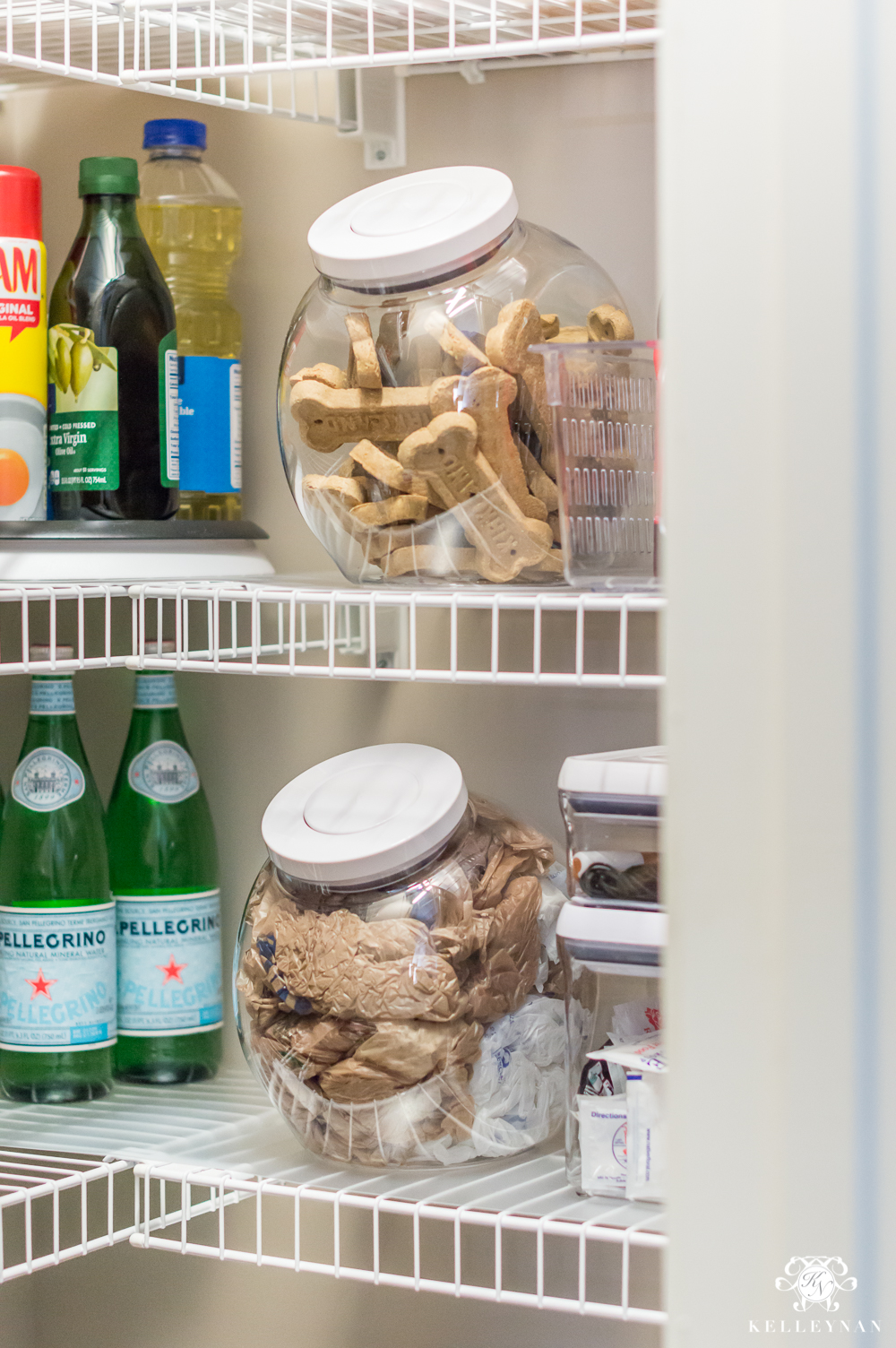 Plastic bag storage in an organized pantry