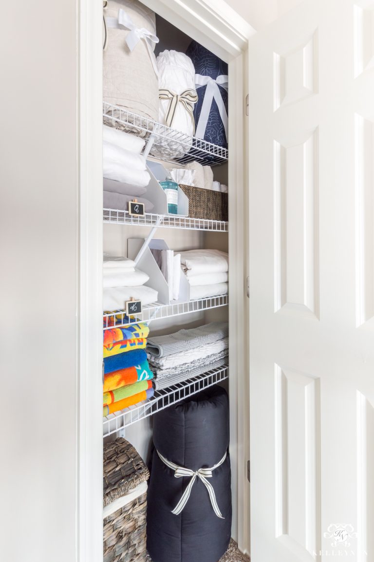 A Small Organized Linen Closet (And Ideas to Store Bulky Bedding) Kelley Nan