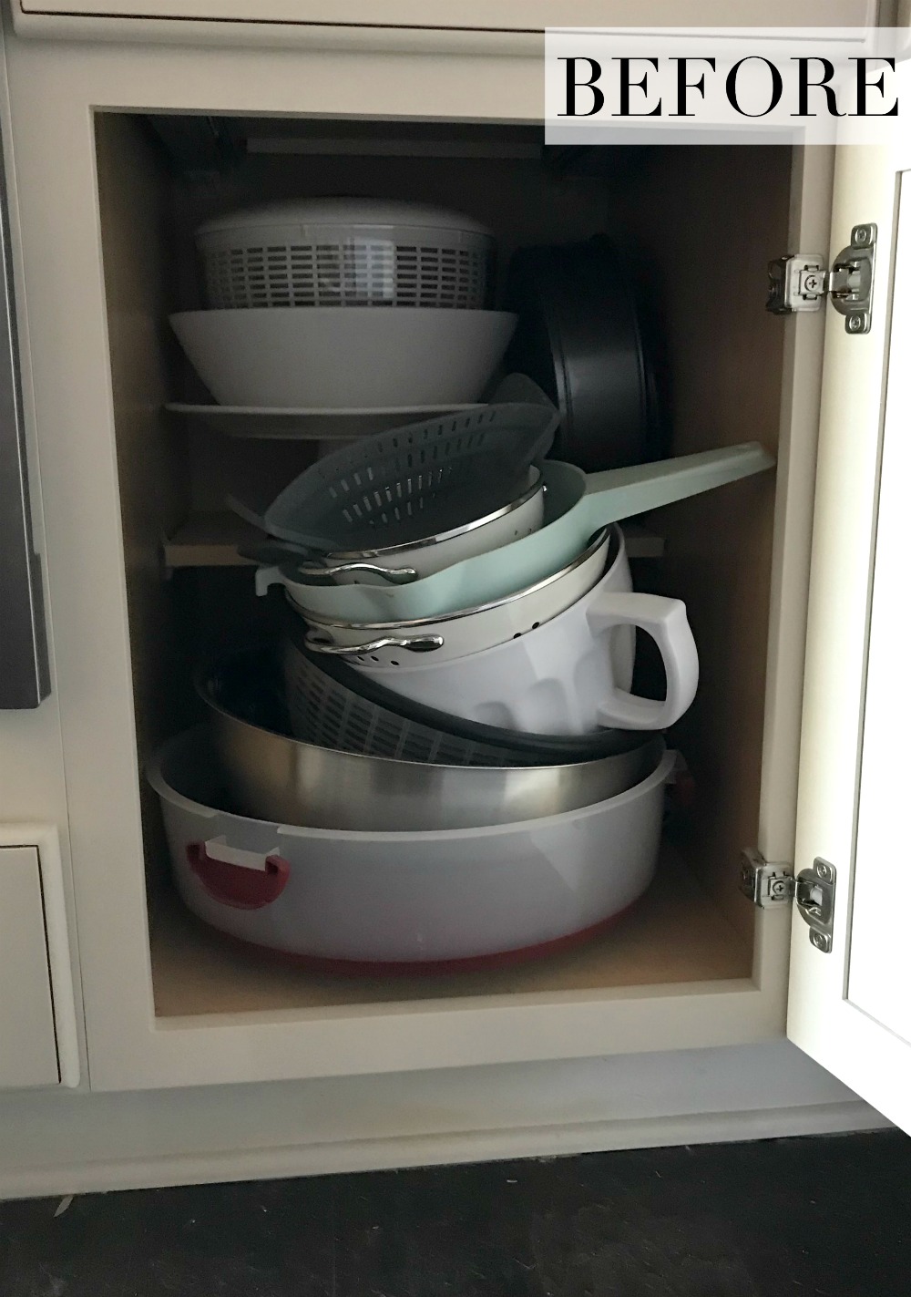 Before organizing the kitchen colanders 