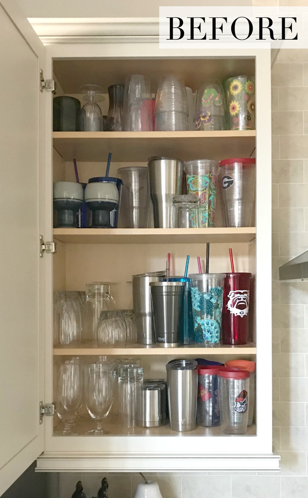 Before Organizing the Drinking Glasses and Cups