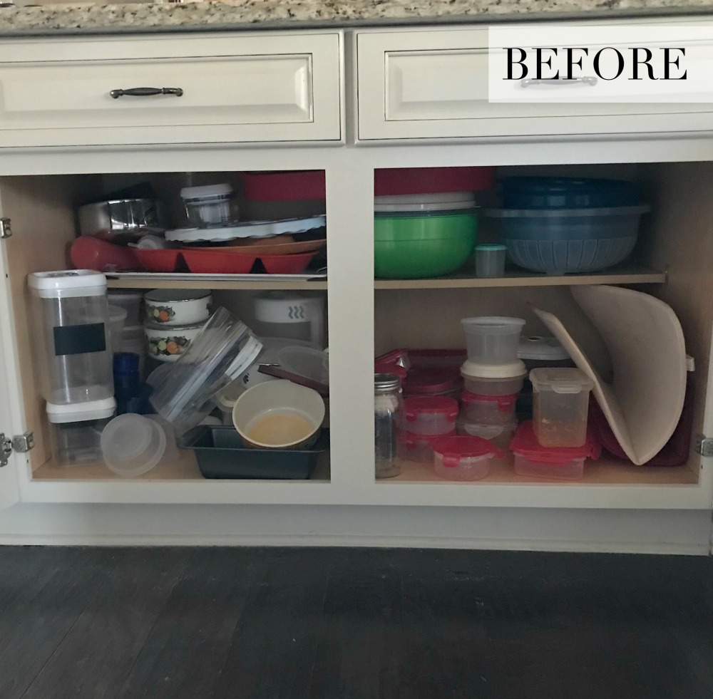 Before organizing the food storage cabinet
