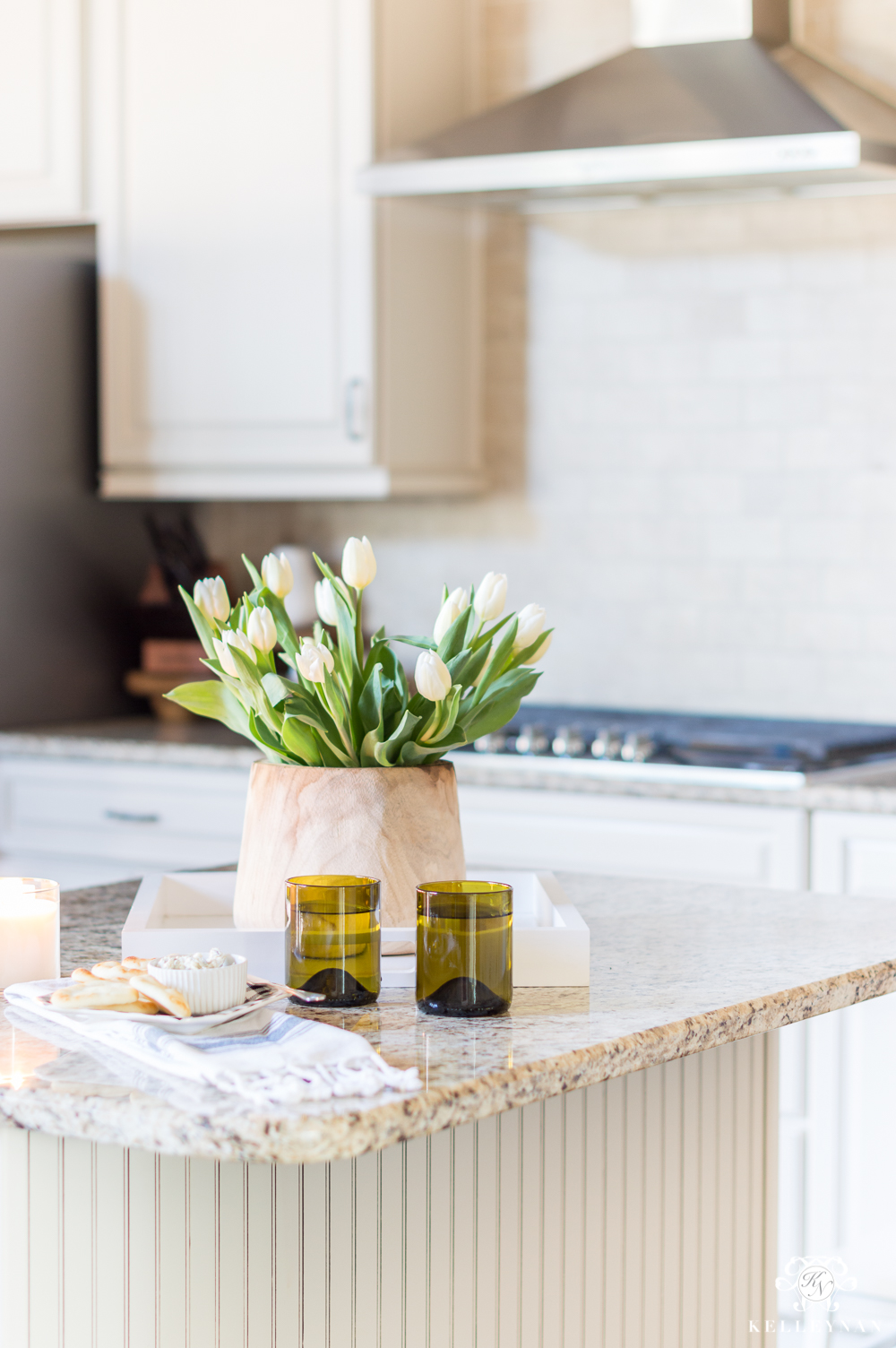 How to Style a Traditional Kitchen Island for Spring with Tulips