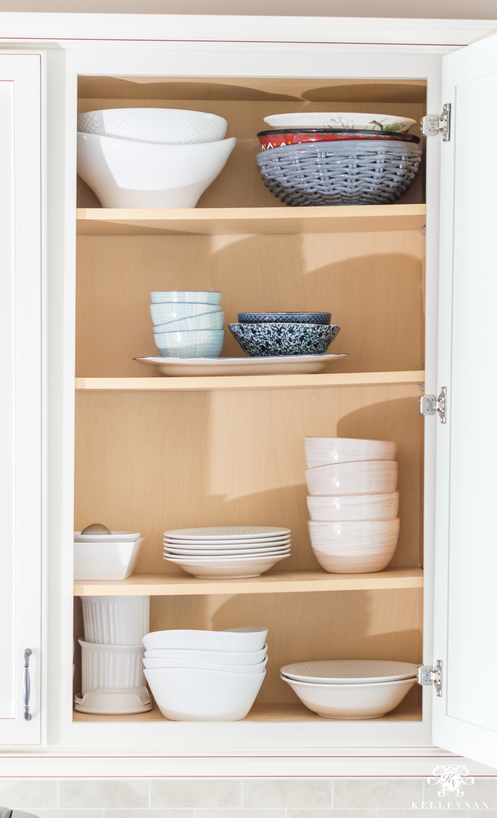 This pic gives a great idea of how to organize your kitchen lids, bowls,  etc.