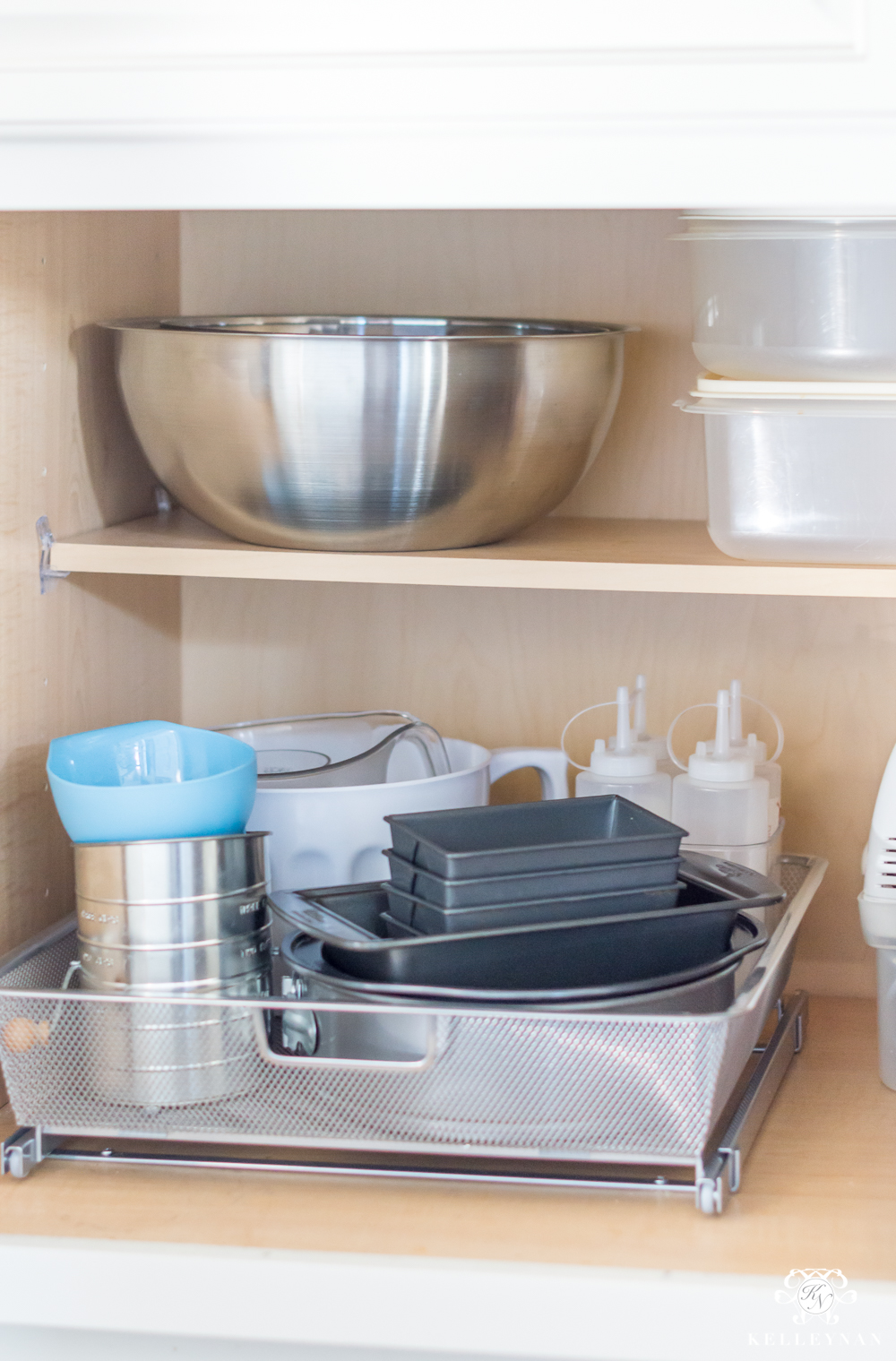 Container Store Elfa roll out drawers for baking supplies