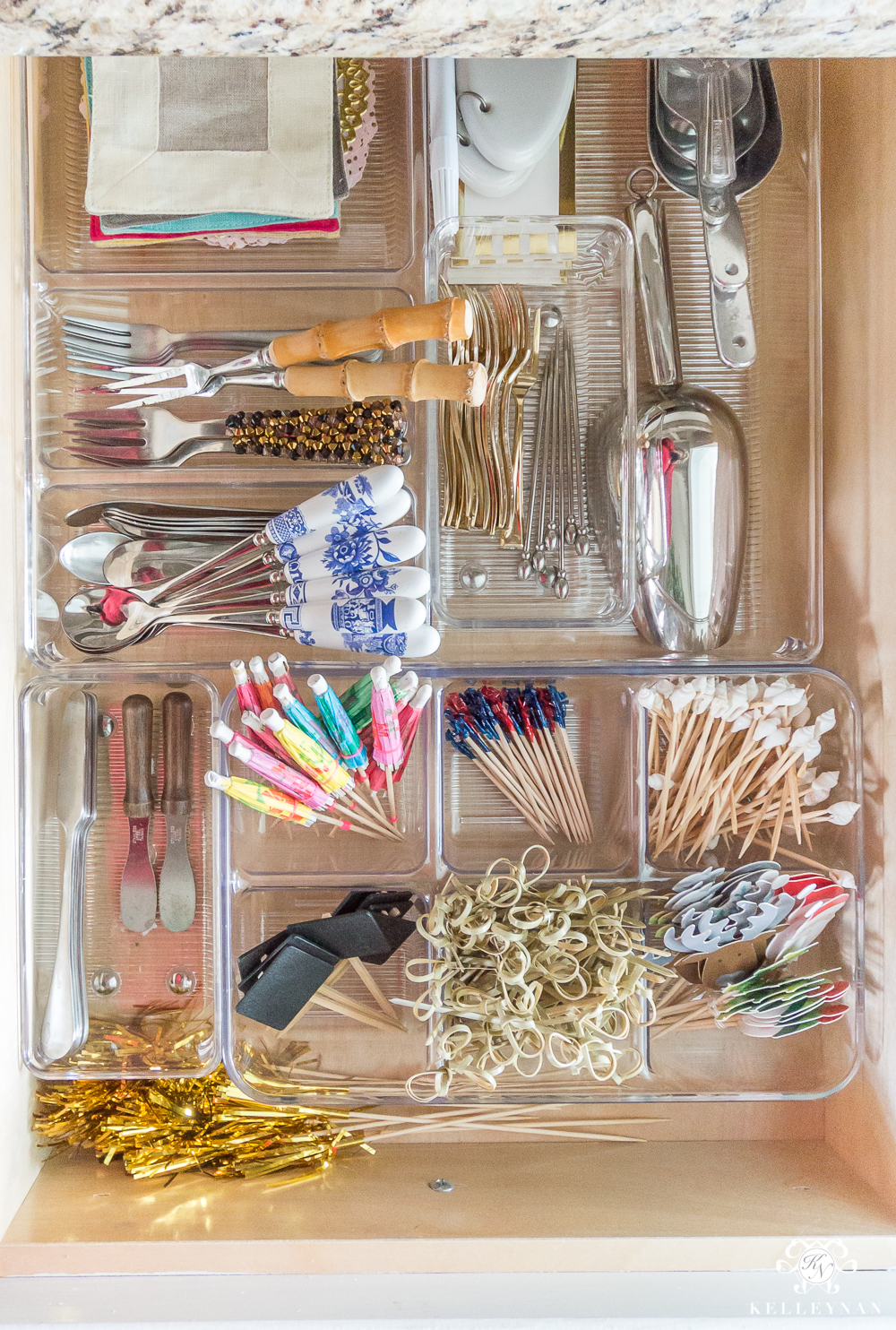 Entertaining Drawer in Butler's Pantry Organized