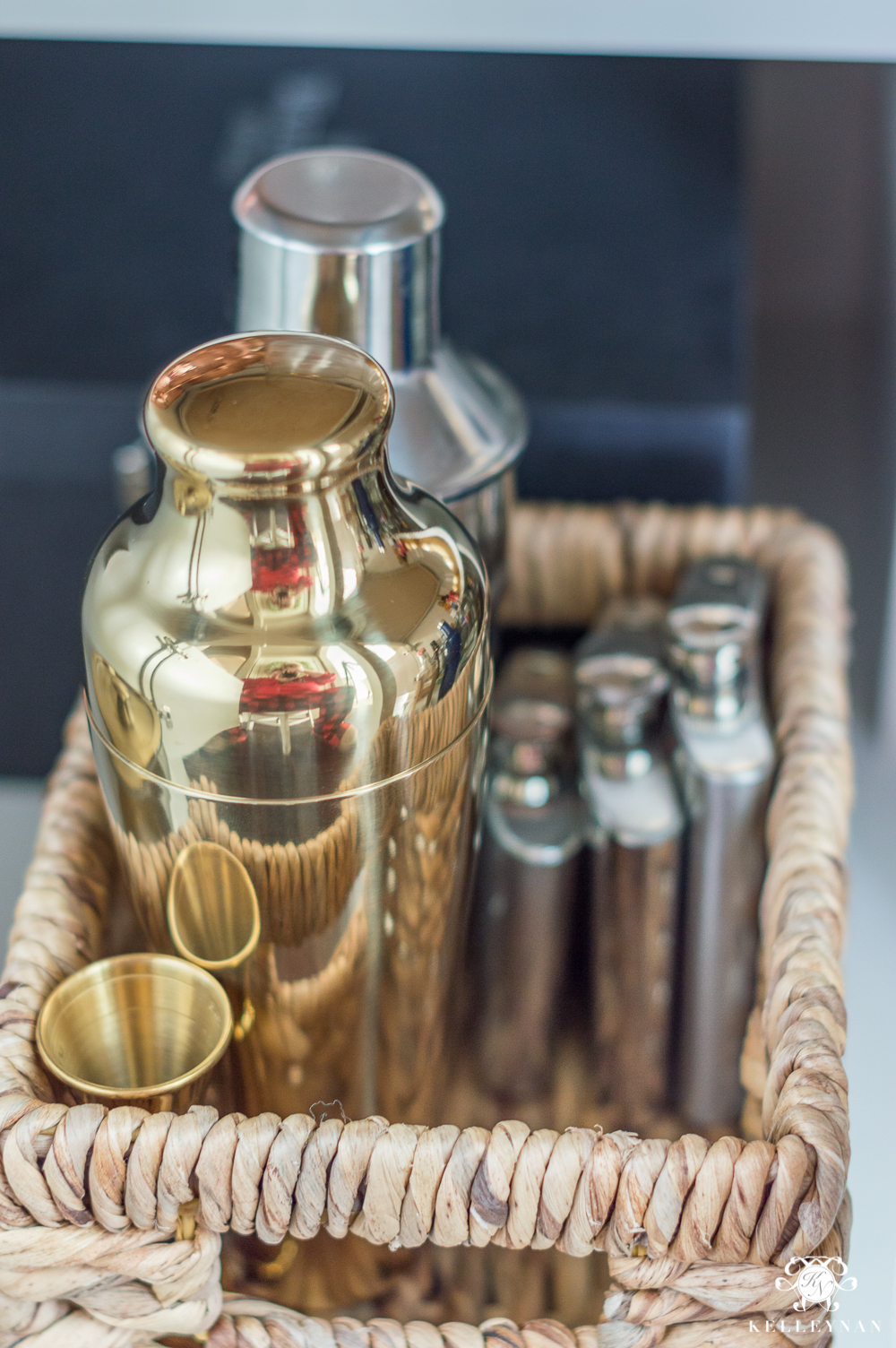 Cocktail Shakers organized in a basket