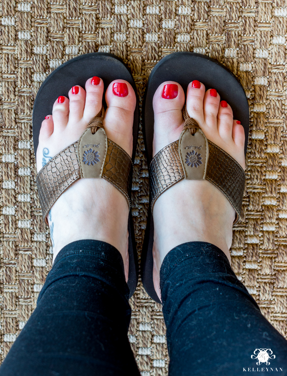 yellow box yoga mat flip flops